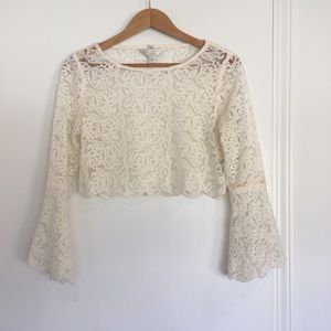Lace Crop Top 70s Retro Bell Sleeves LC Runway